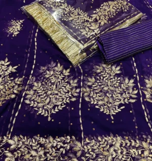Half Pure Fabric Pittan Machine Work Poshak