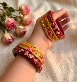 Acrylic bur dhal chura with gold polish aanwla & emboss painting