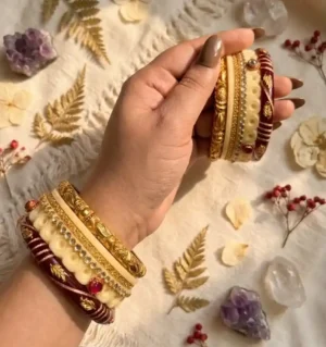 Rajasthani bur dhalu chura with gold polish aanwla